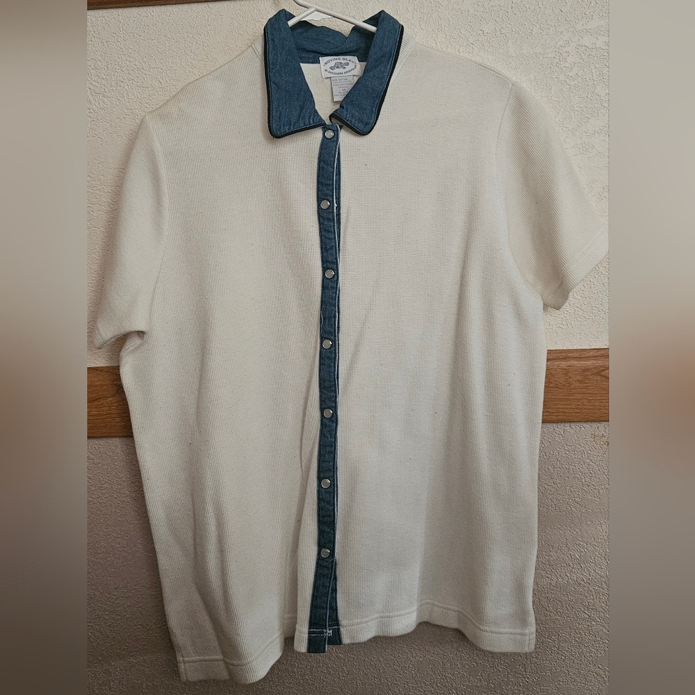 Moving Bleu Cream and Blue Button Down Shirt